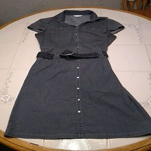 Snap up denim long dress with pockets  223